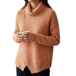 NORTHERN REFLECTIONS Peach Slub Knit Sweater Turtleneck Split Hem Coastal S